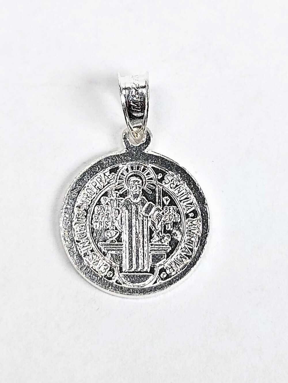 St Benedict Round Medal Pendant 925 Sterling Silver San Benito Charm 18mm